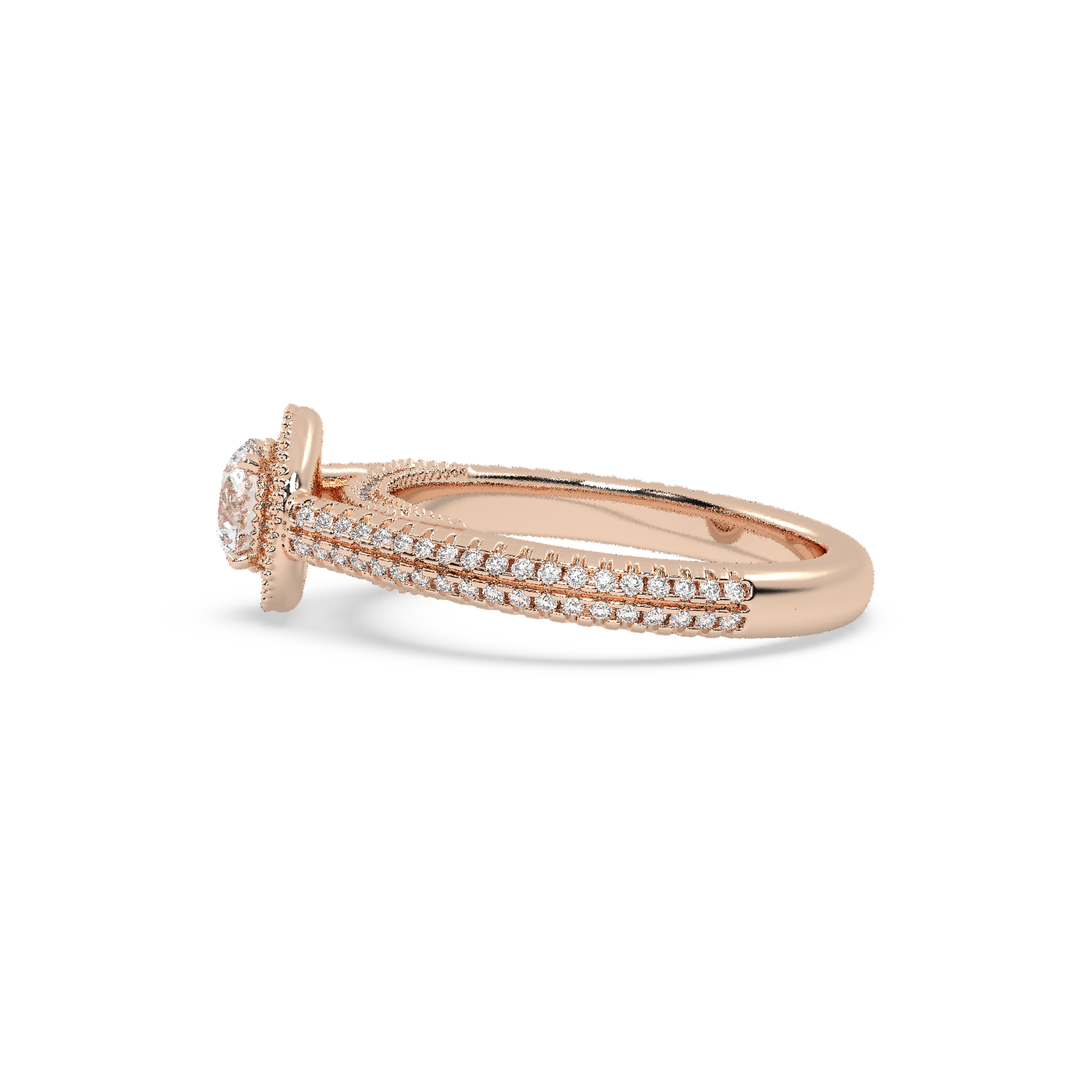 Rose Gold Studded 1.176 Carat Lab Grown Diamond Ring-F Color VVS2 Clarity.